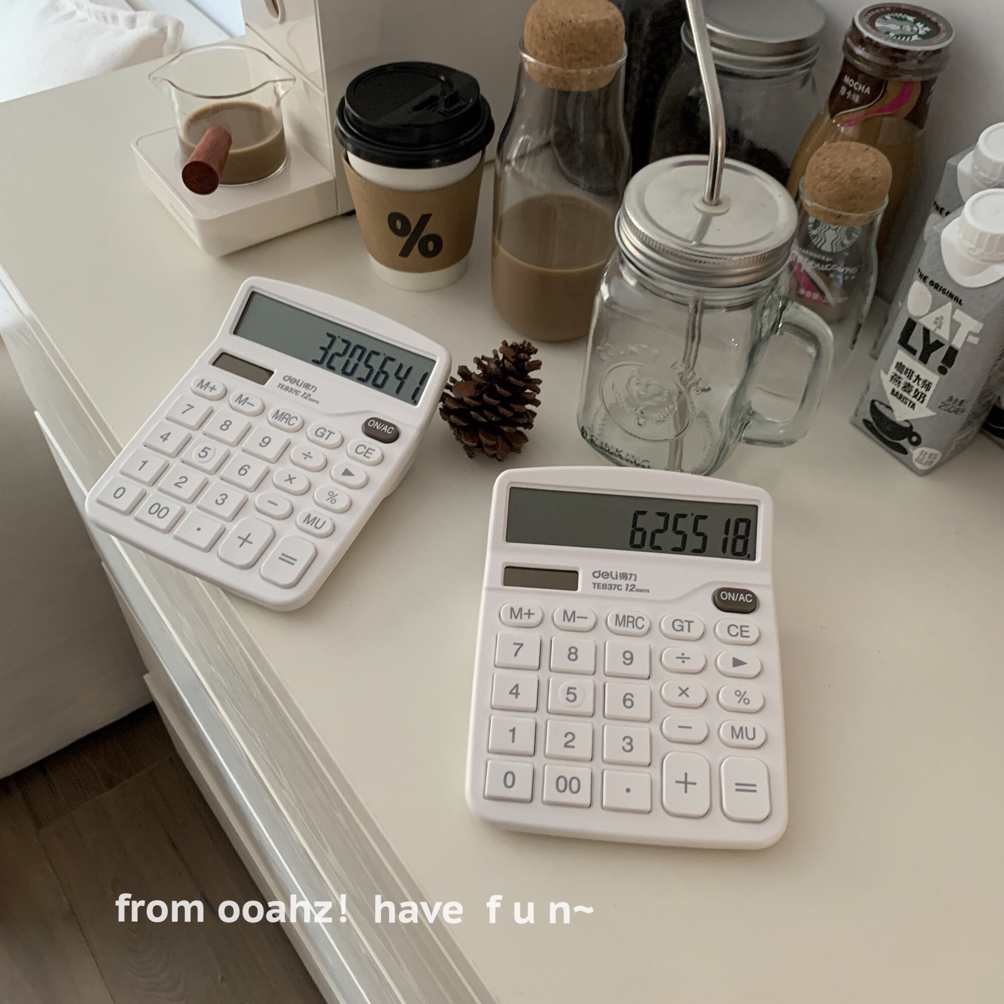 归零归零～白色计算器 办公财务学生大屏幕便携双电源简约计算机