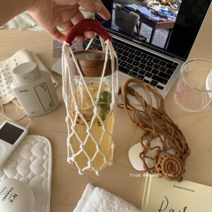 今天喝点啥？ins咖啡奶茶网兜杯套 便携式随身提兜手工编织水杯袋