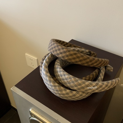 自制复古学院咖色格纹发箍