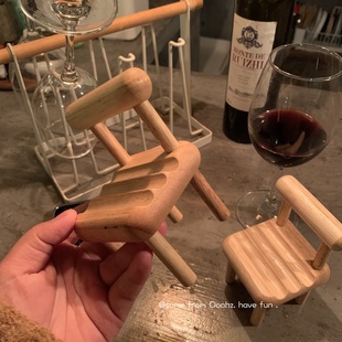 小椅子手机支架~流畅追剧纯实木支撑架 可爱桌面摆件懒人手机凳子