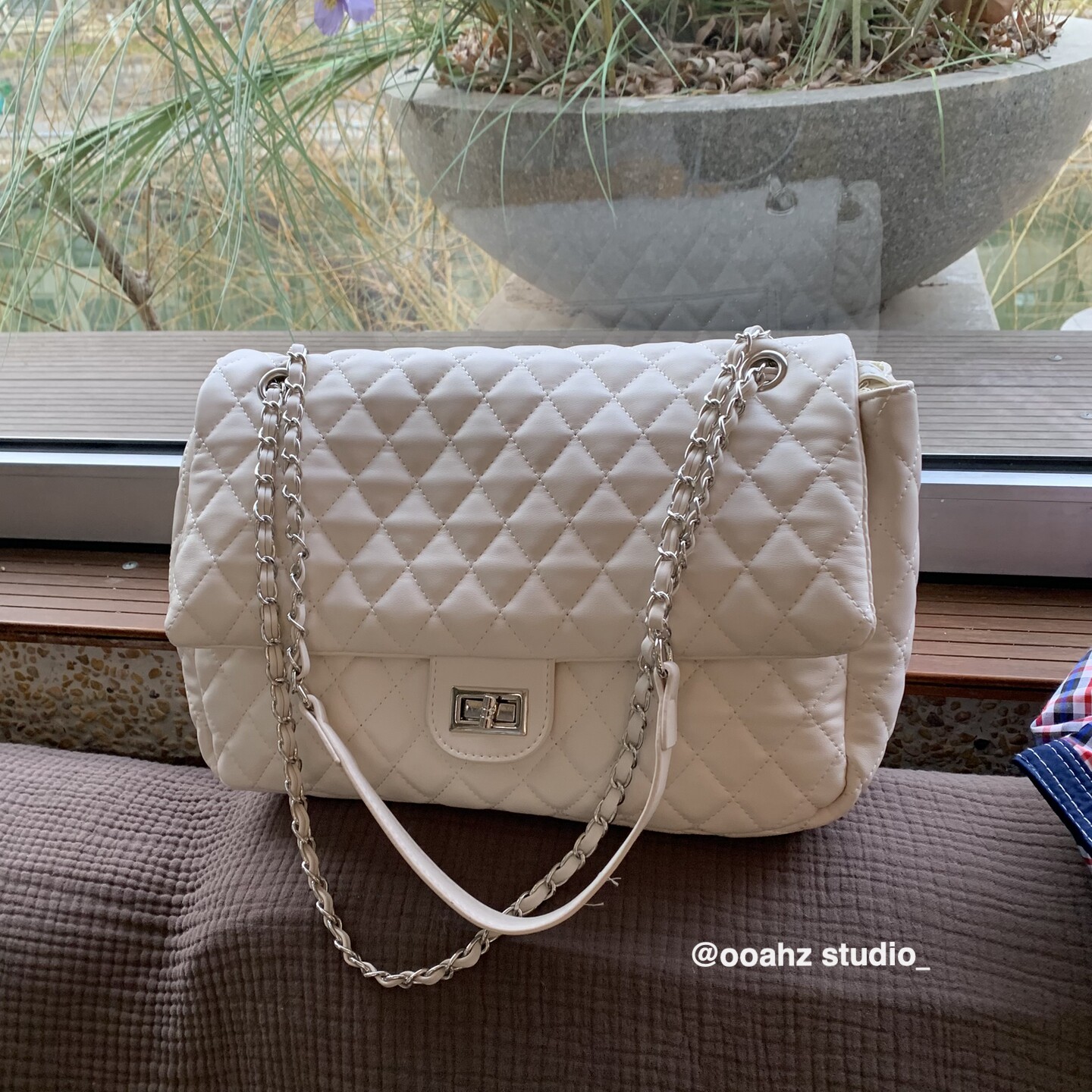 香系菱格cf包 重工高级感皮穿链条托特包 百搭单肩流浪包PU斜挎包