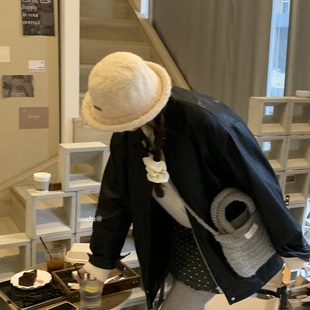 没头脑 秋冬保暖加厚适合圆脸盆帽礼帽 可爱卷边毛绒绒丸子渔夫帽