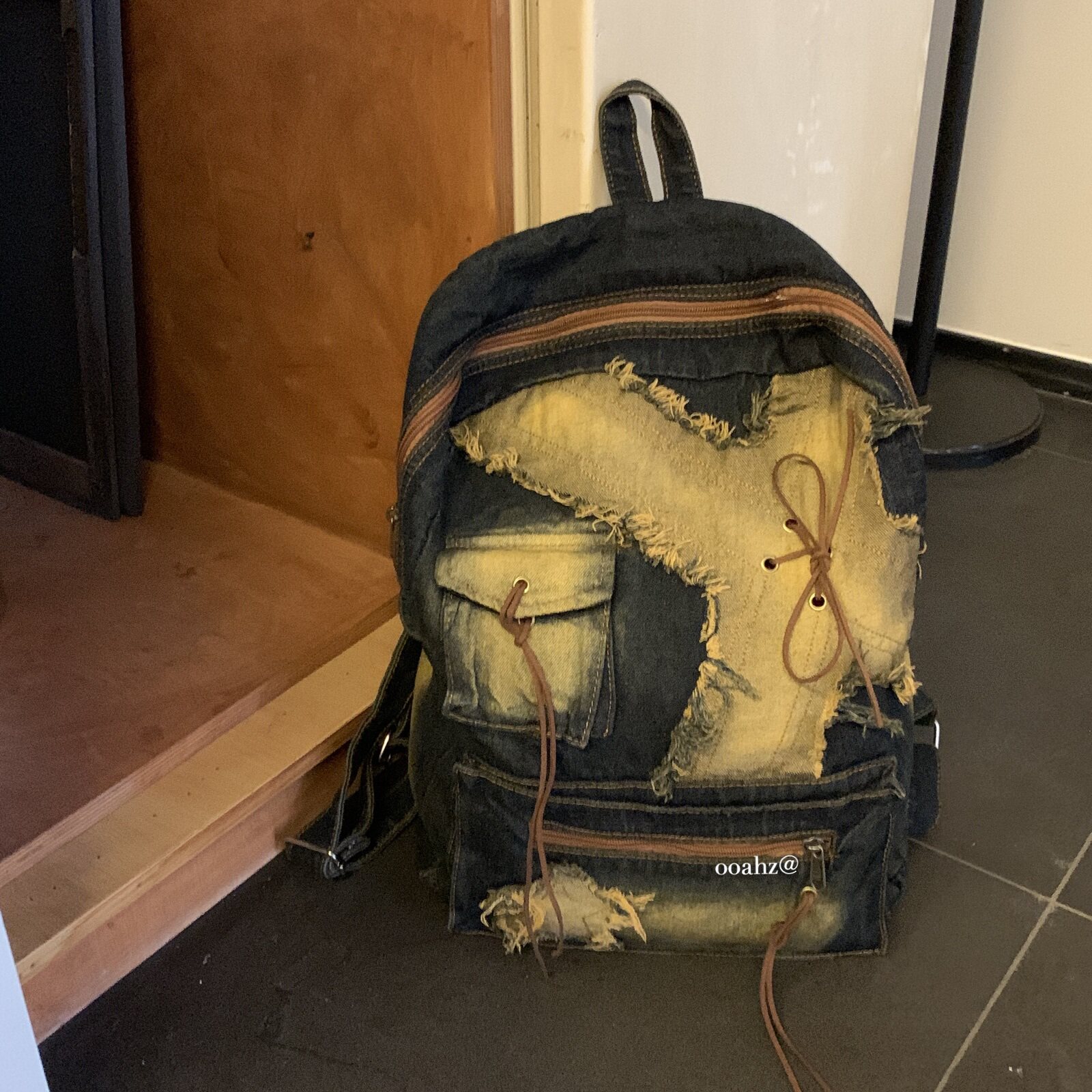 美式复古做旧古着牛仔双肩背包