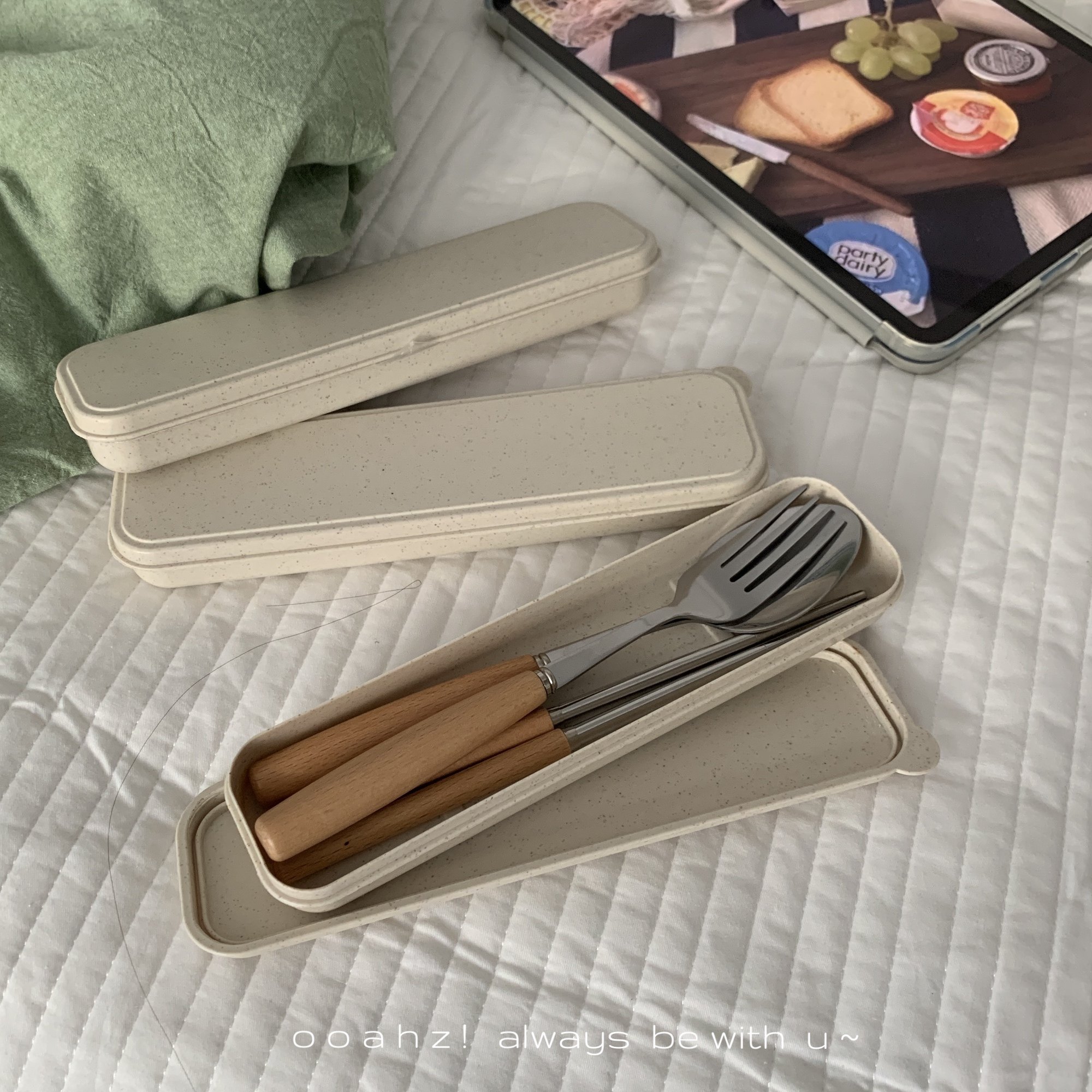 燕麦牛奶：勺叉筷子三件套 外出自带木柄餐具不锈钢便携餐具套装,餐饮具,便携/折叠餐具,淘宝优惠券,粉丝福利购,淘宝优惠卷