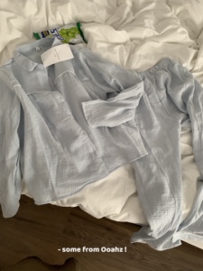 云朵绵绵~可爱软糯婴儿棉皱感家居服套装 舒适长袖泡泡纱睡衣睡裤