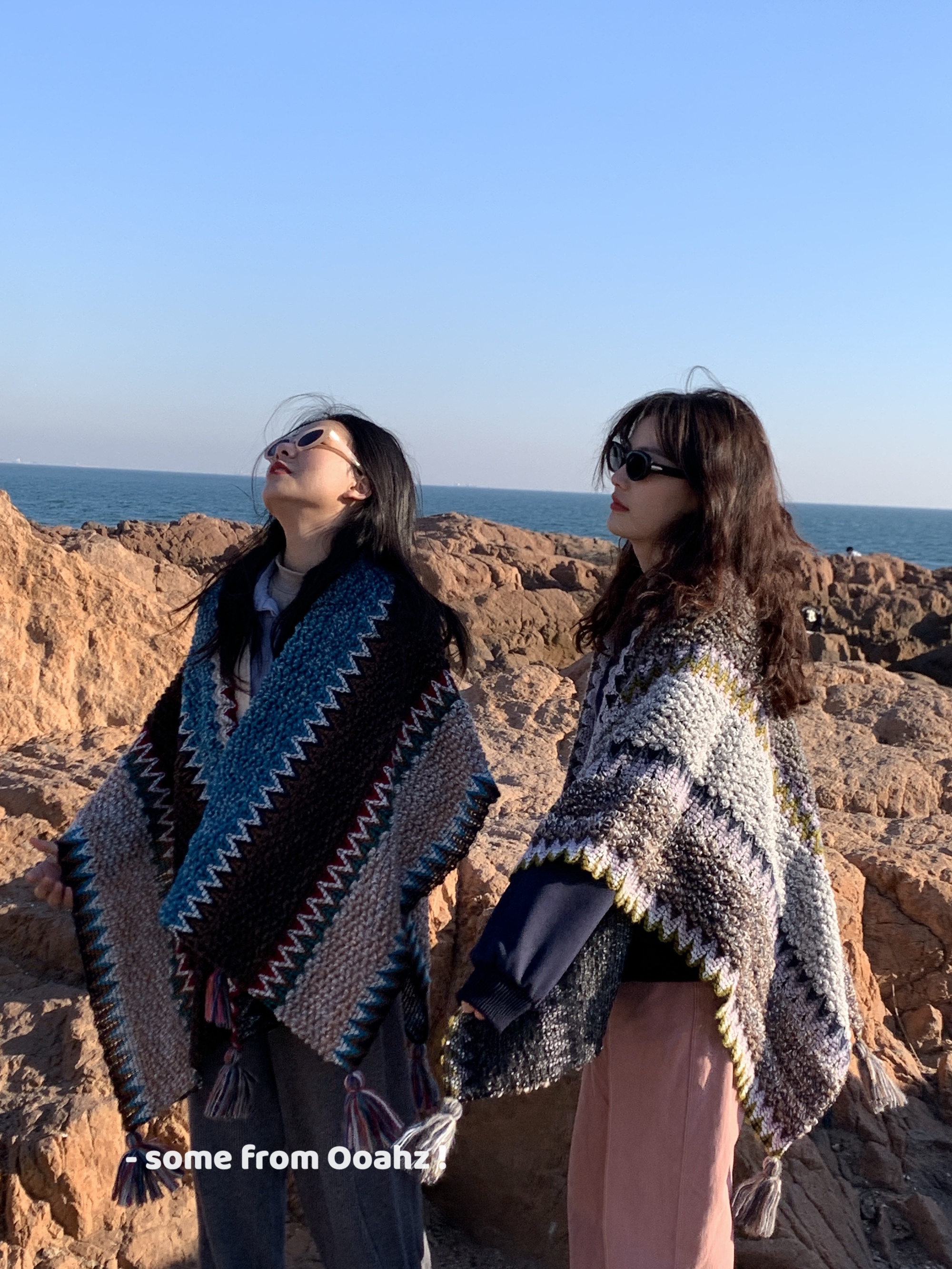 云南民族风披肩~斗篷毛线披风