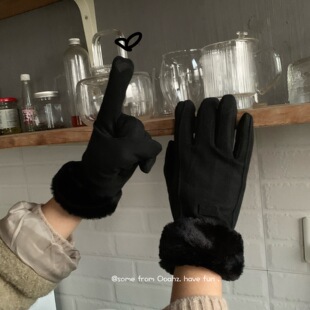 寒流来袭~发热德绒防风翻边保暖手套 加绒加厚冬天骑车行滑雪手套