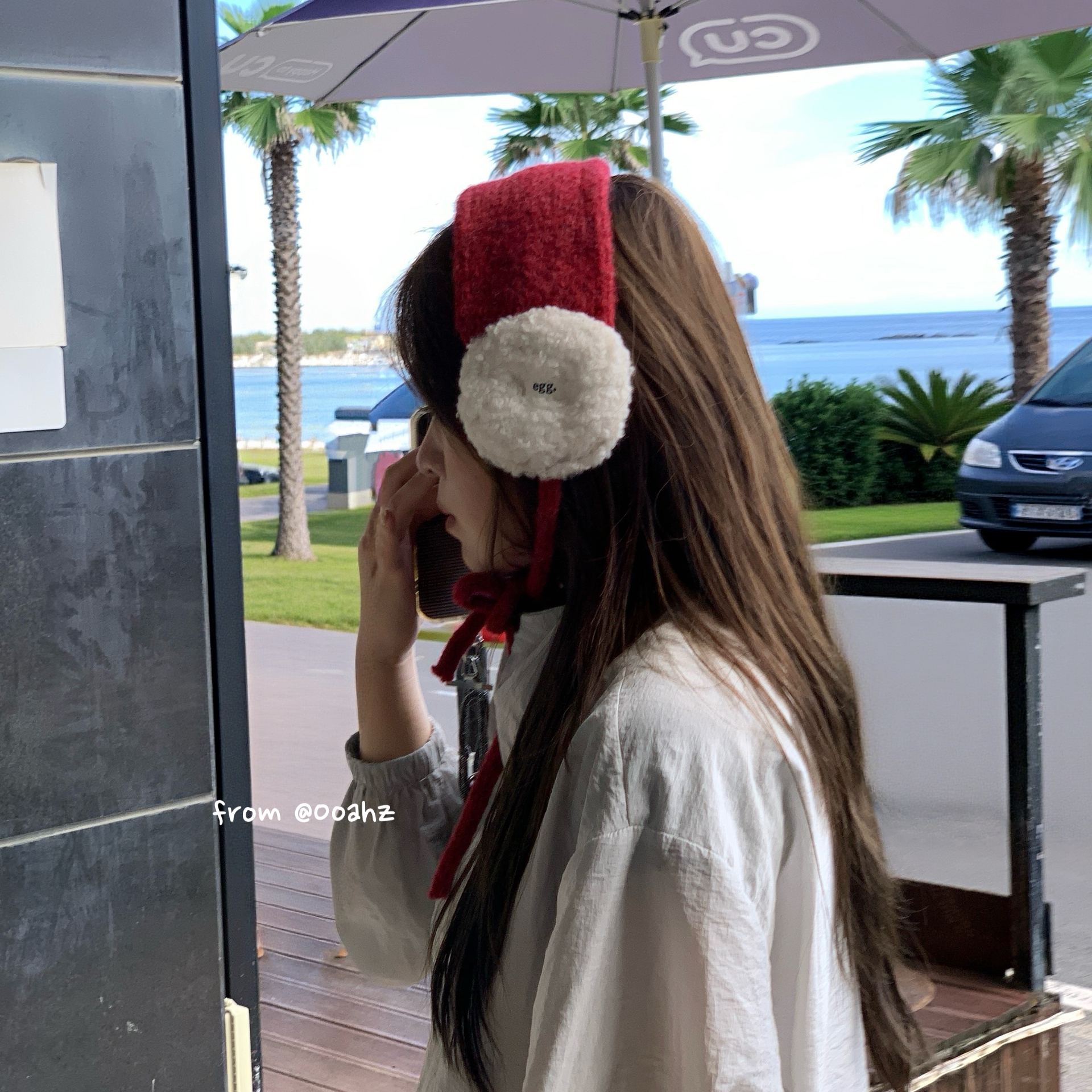 红色心愿~甜美学院风女羊羔毛针织耳套保暖护耳帽学生ins耳罩耳暖