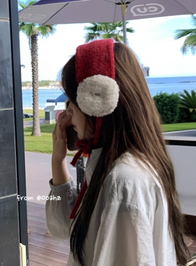 红色心愿~甜美学院风女羊羔毛针织耳套保暖护耳帽学生ins耳罩耳暖