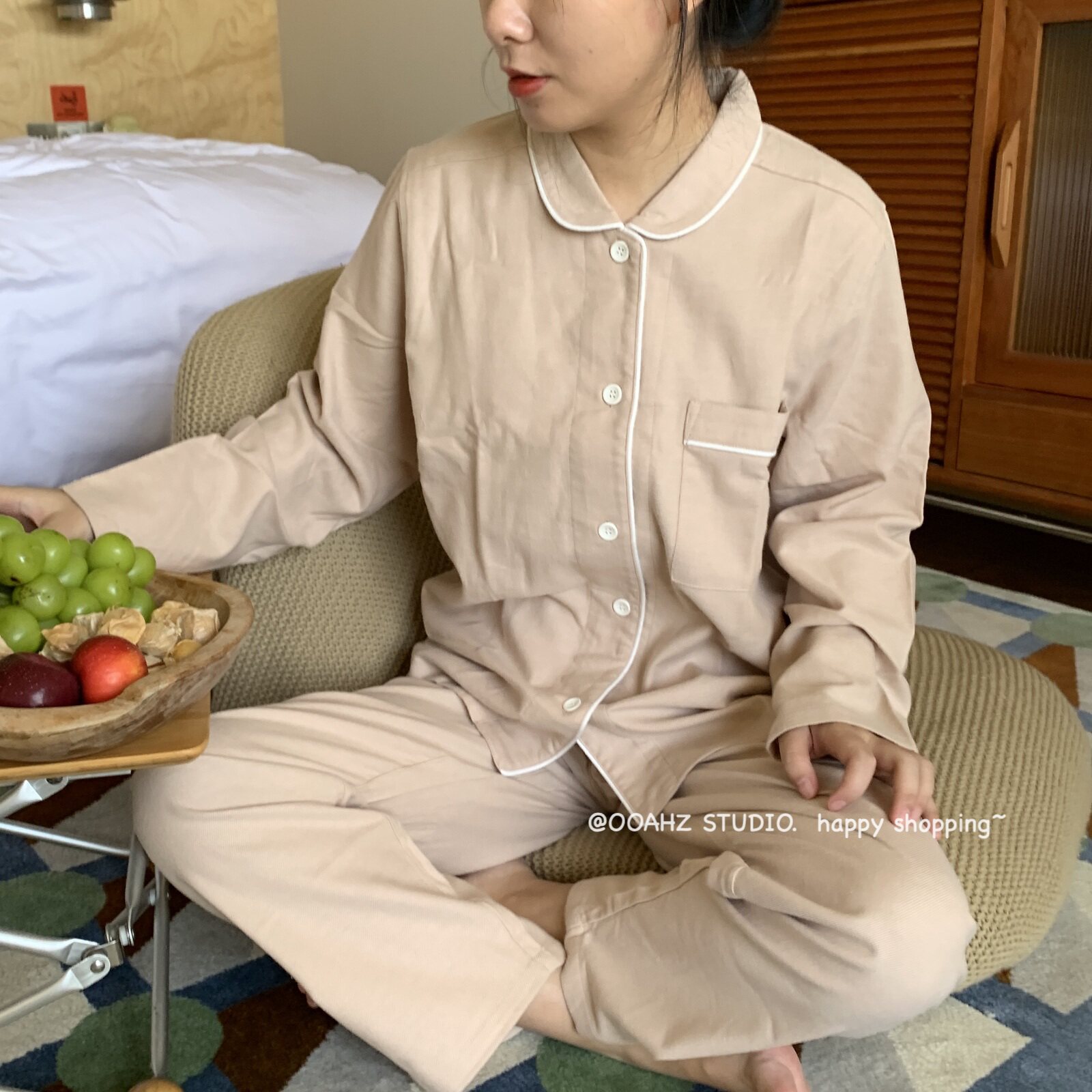 100%棉无侧缝情侣家居服
