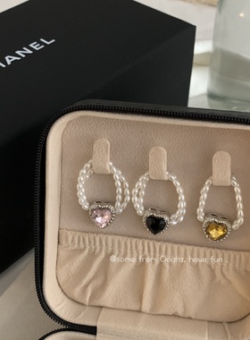 双层珍珠爱心戒指小众金属感指环