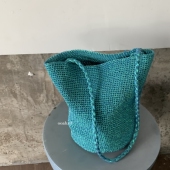 韩国单肩包百搭水桶包 小众手工编织银色手提包 银涧石兰 金属线