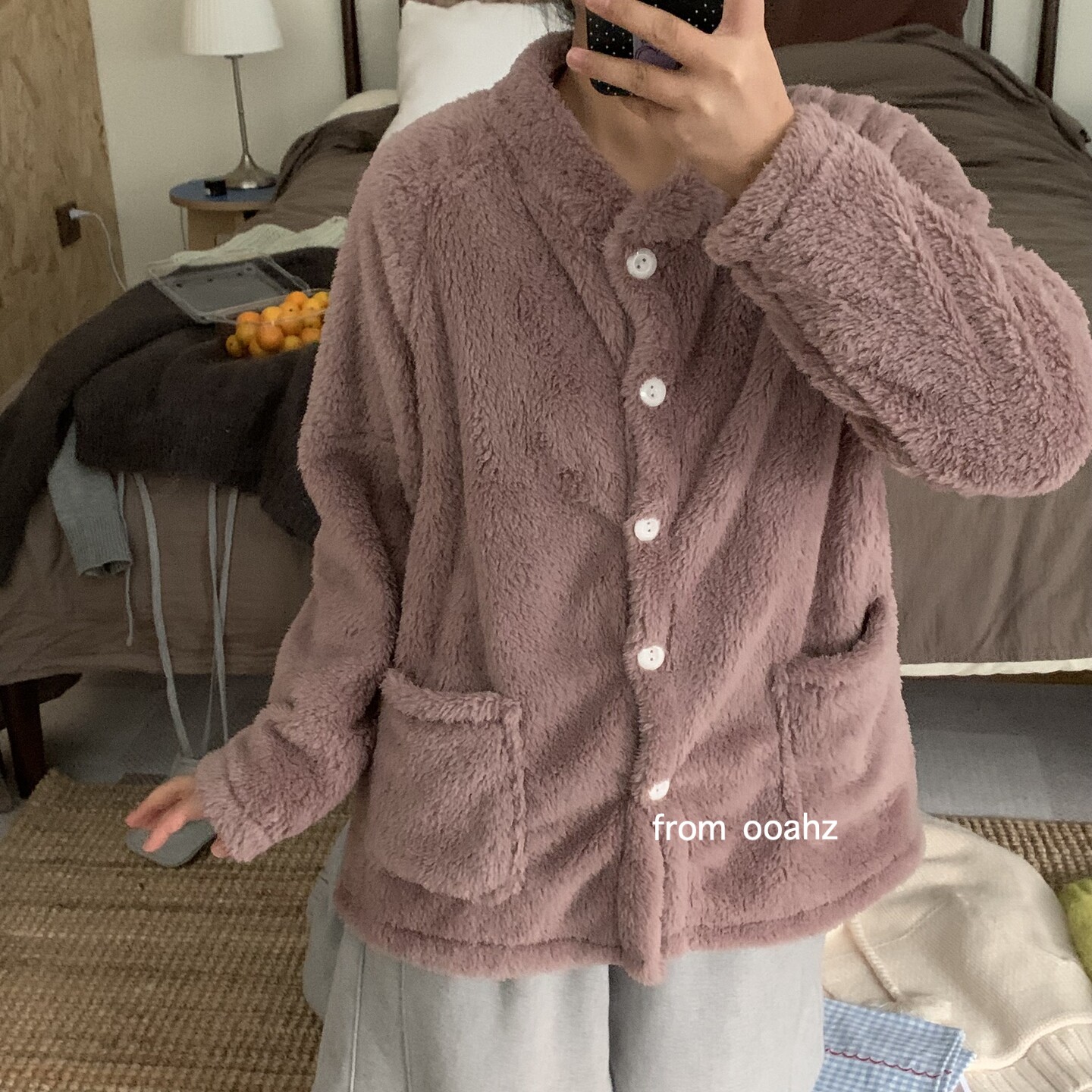 暖暖法兰绒~秋冬加厚毛绒上衣 纯色休闲家居服开衫宽松可外穿睡衣