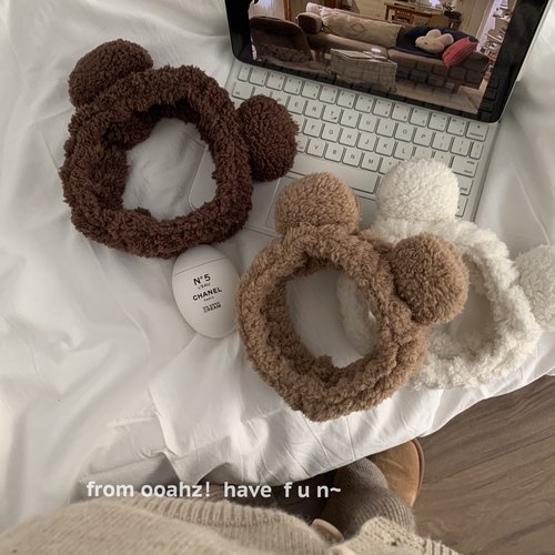 小熊耳朵毛绒洗脸束发带