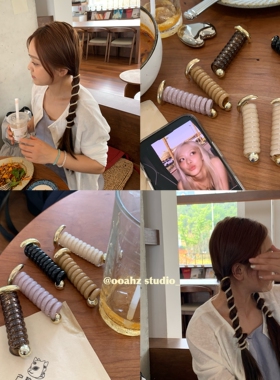 扭扭弹簧~泡泡辫头绳简单电话线边盘发皮筋气质发圈ins扎马尾发饰