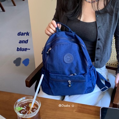自重很轻~ooahz自制藏青色尼龙双肩包 大容量百搭上课书包ins背包