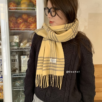 经典款韩系格纹流苏围巾