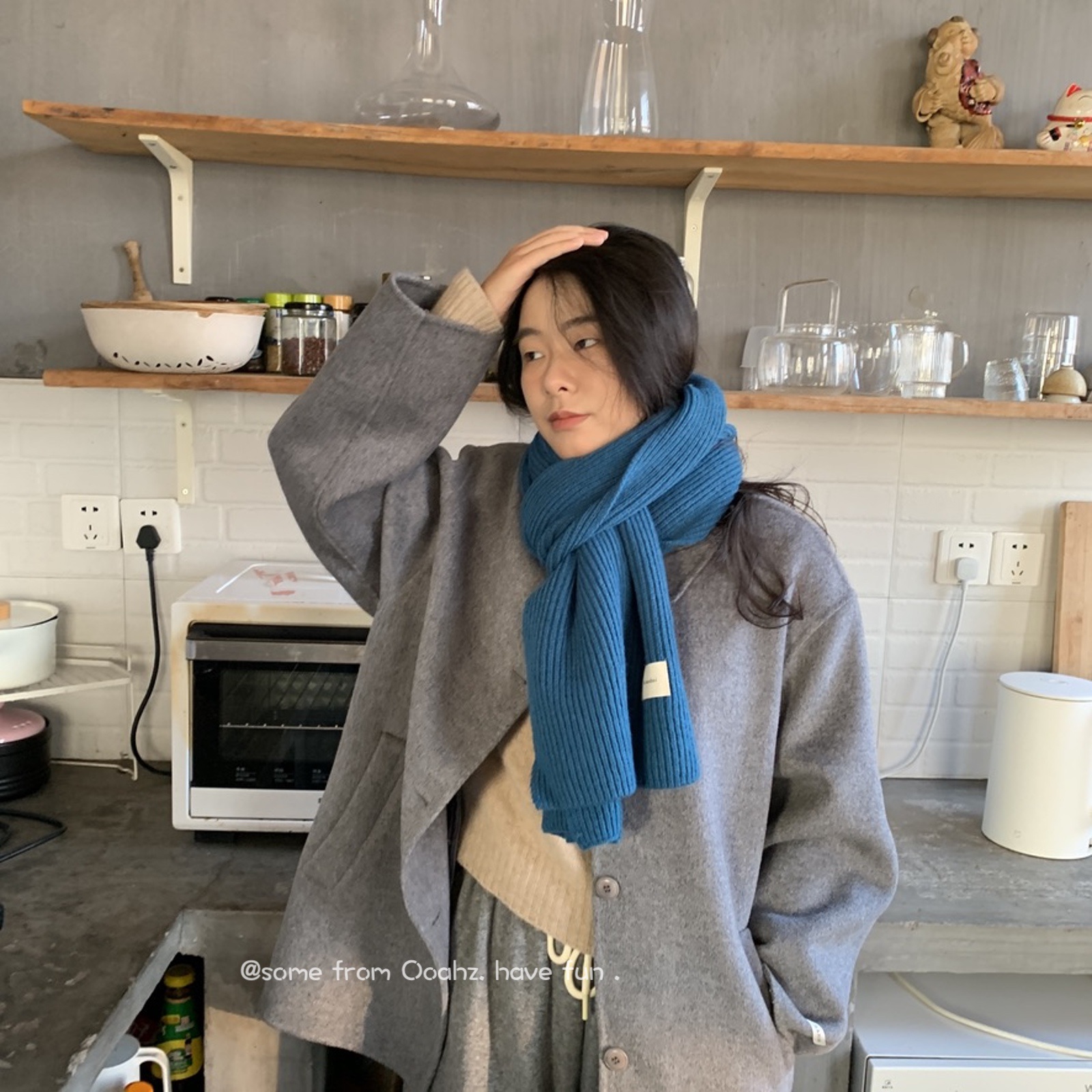 秋冬百搭大地系柔软毛线围巾