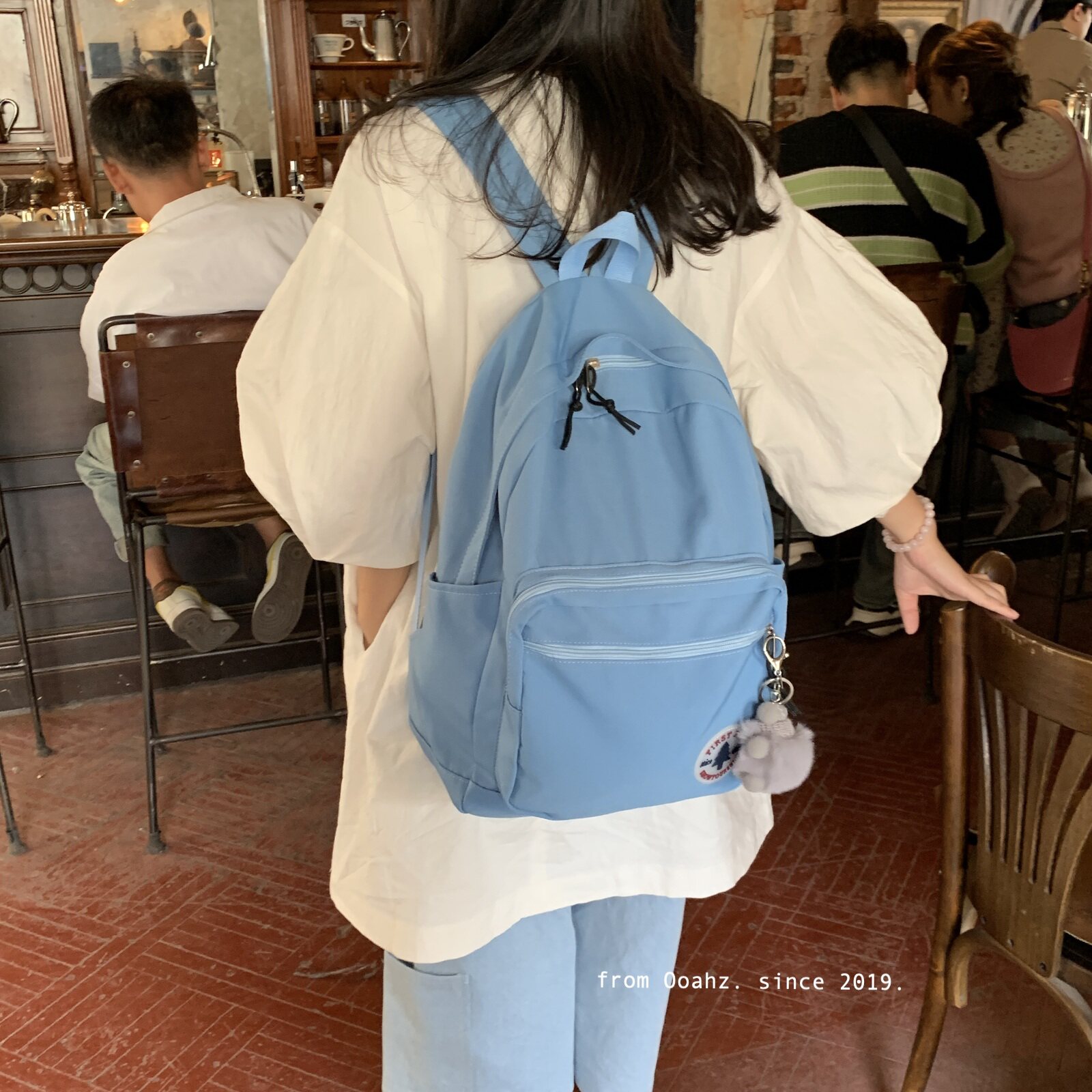 在涩谷~日系原宿风大容量纯色背包 简约穿搭大学生高中旅行双肩包