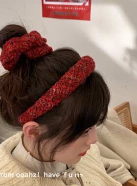 喜庆节日感～新年圣诞红色系发箍大肠发圈高颅顶头箍格纹百搭发饰