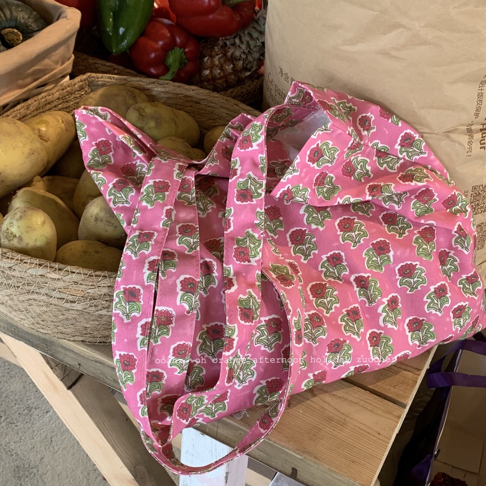 夏季私藏系列!店猪自留定染花朵单肩包 慵懒粉色帆布袋百搭托特