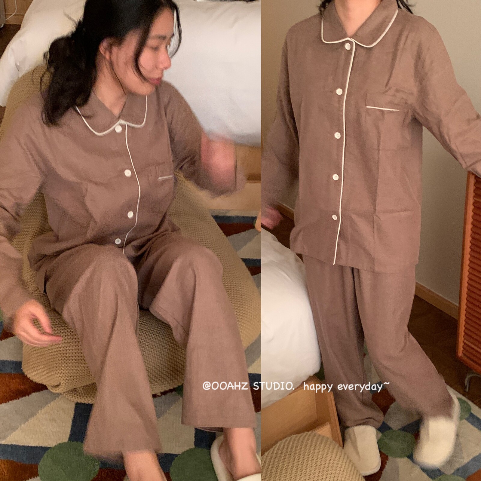 100棉无侧缝情侣家居服良品睡衣