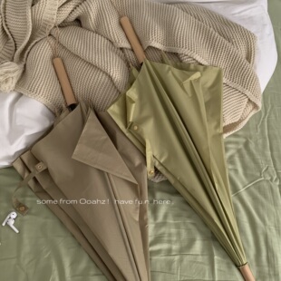 纯色长柄雨伞实木手柄男女 出口岛国日系直杆伞 山野原宿 独家款