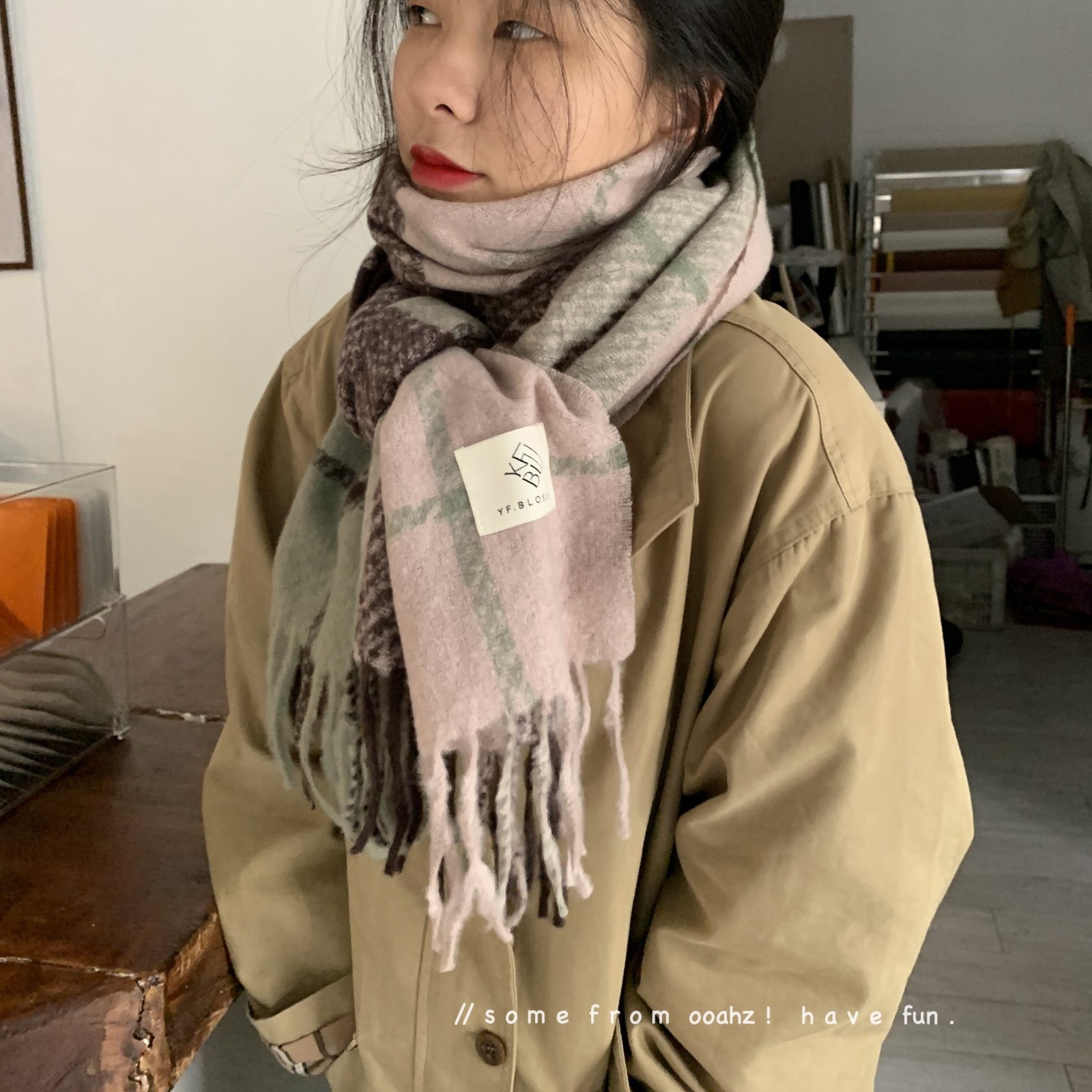 早鸟砖享~情侣围巾 ooahz自制秋冬格子美拉德氛围感披肩男女围脖,服饰配件/皮带/帽子/围巾,围巾/丝巾/披肩,淘宝优惠券,粉丝福利购,淘宝优惠卷