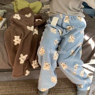 居家主人翁~冬季雪粒绒加厚保暖睡裤松紧腰碎花宽松Ins可外穿裤子