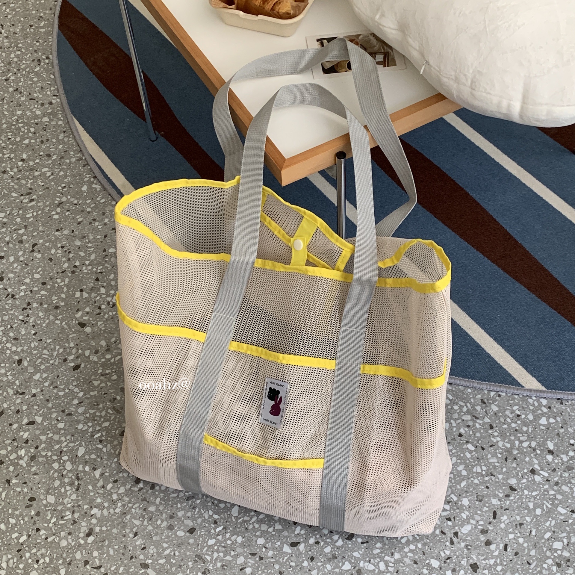 那片海滩~韩国ins大容量单肩网袋 折叠健身泳衣收纳袋手提沙滩包