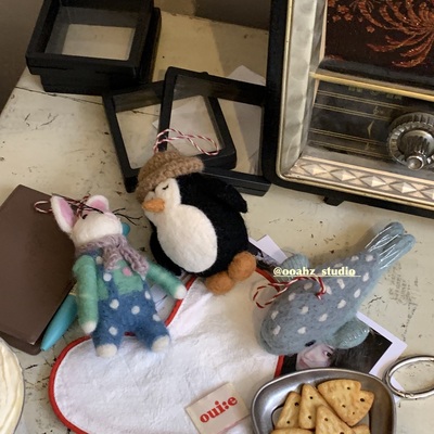 三栖派对~韩国羊毛毡包挂件 可爱鲸鱼企鹅兔子钥匙扣动物玩偶配饰