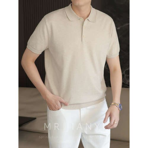 MR JIANYI 春夏微醺大地珠地POLO领针织衫短袖高级商务休闲半袖男