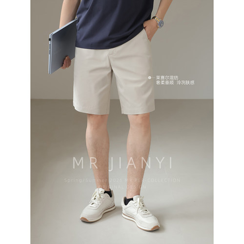 MR JIANYI 夏季三角定点侧袋直筒短裤莱赛尔棉混纺休闲五分裤男款