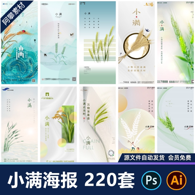 24节气小满二十四宣传创意海报插画地产商业节日PSD设计素材模版