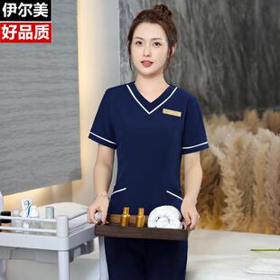 美容院月子中心工作服女夏天养生馆SPA美容师技师服套装印绣logo