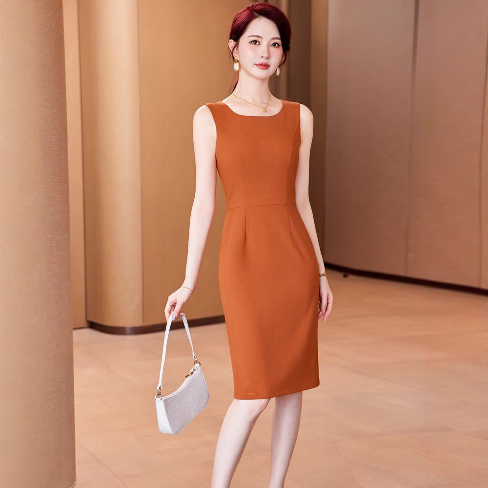无袖职业连衣裙女夏季气质中长款打底吊带背心裙通勤职业包臀裙子