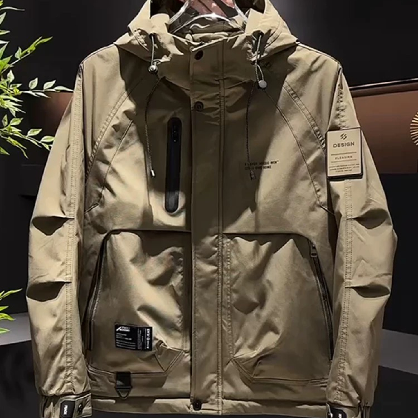 工装风连帽棉衣男加厚防风