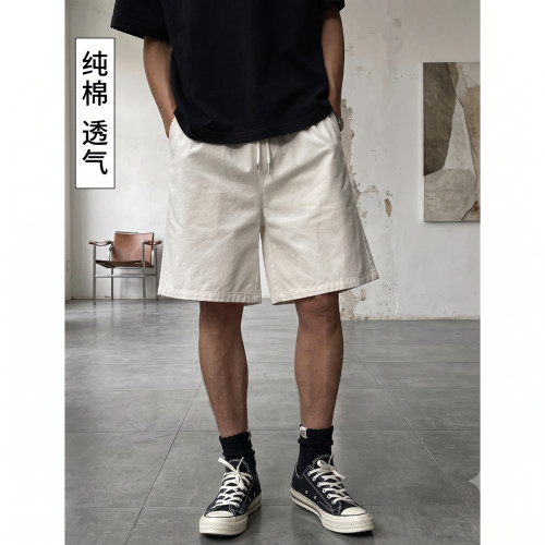 夏季白色美式宽松五分休闲裤男