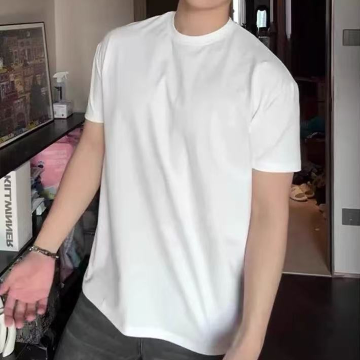 短袖男款2026新款美式重磅正肩小领口 运动修身索罗娜T恤修身纯棉