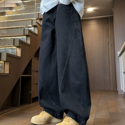 黑色直筒牛仔裤男春季大码宽松