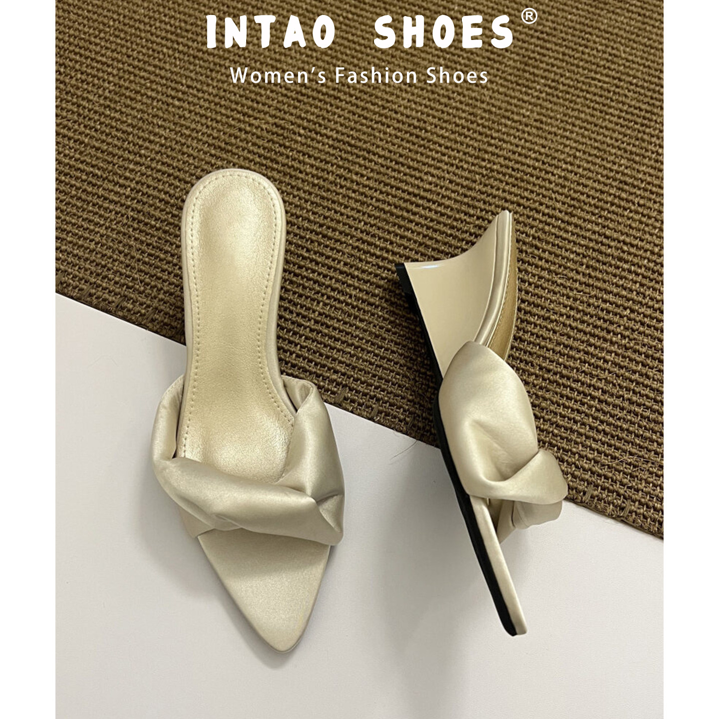 高级感白色缎面高跟拖鞋女夏季外穿2026新款绝美尖头法式坡跟凉鞋