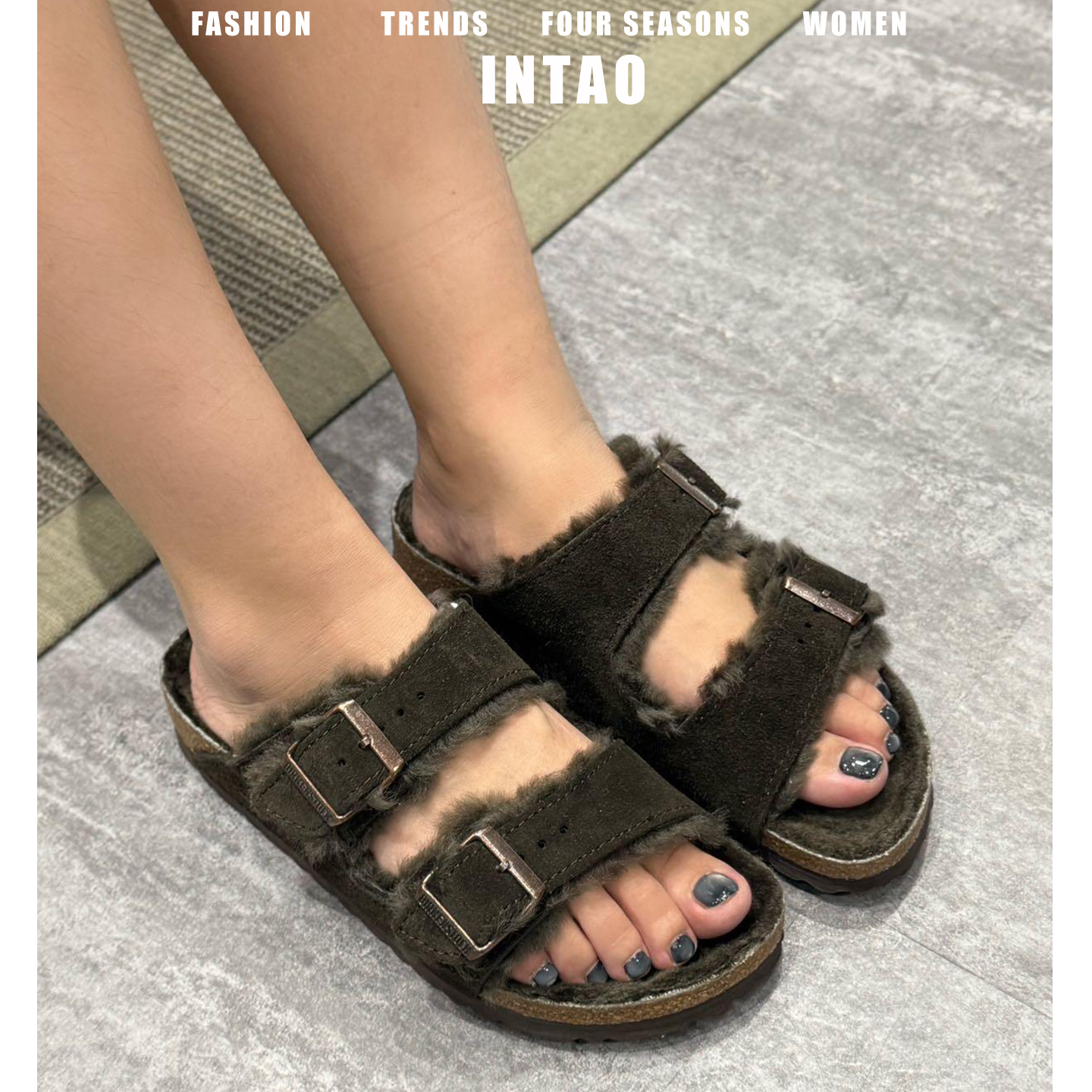 摩卡色勃肯鞋拖鞋女秋冬外穿