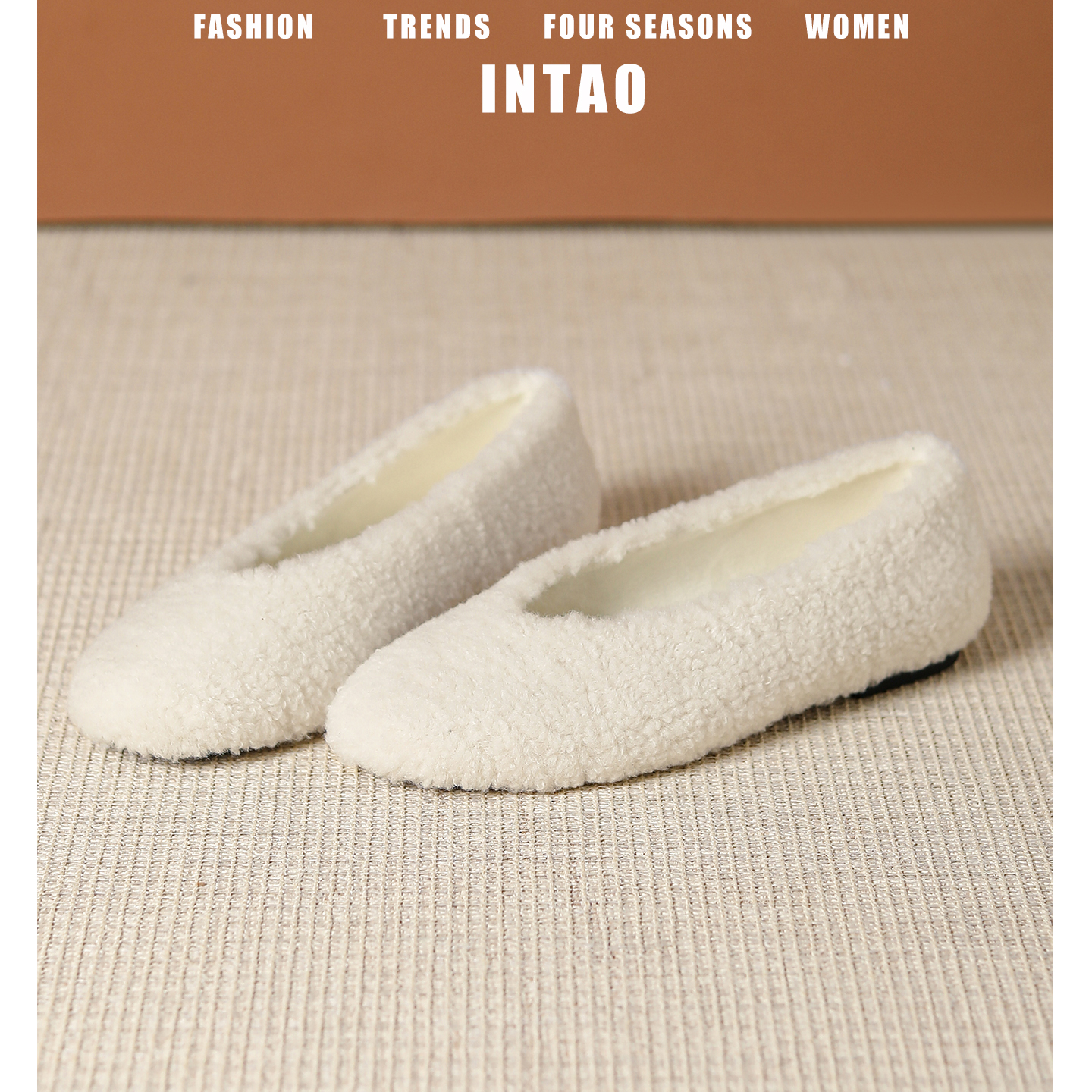 白色羊羔毛毛鞋女冬加绒平底