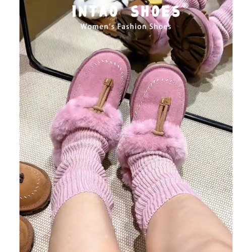 绝美粉紫色超火厚底毛毛拖鞋女