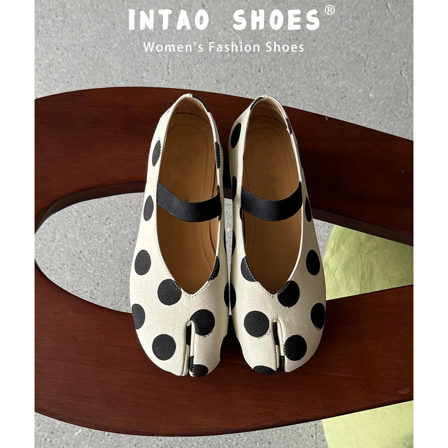 小众设计白色波点马蹄分趾鞋2026新款法式一字带玛丽珍单鞋女粗跟