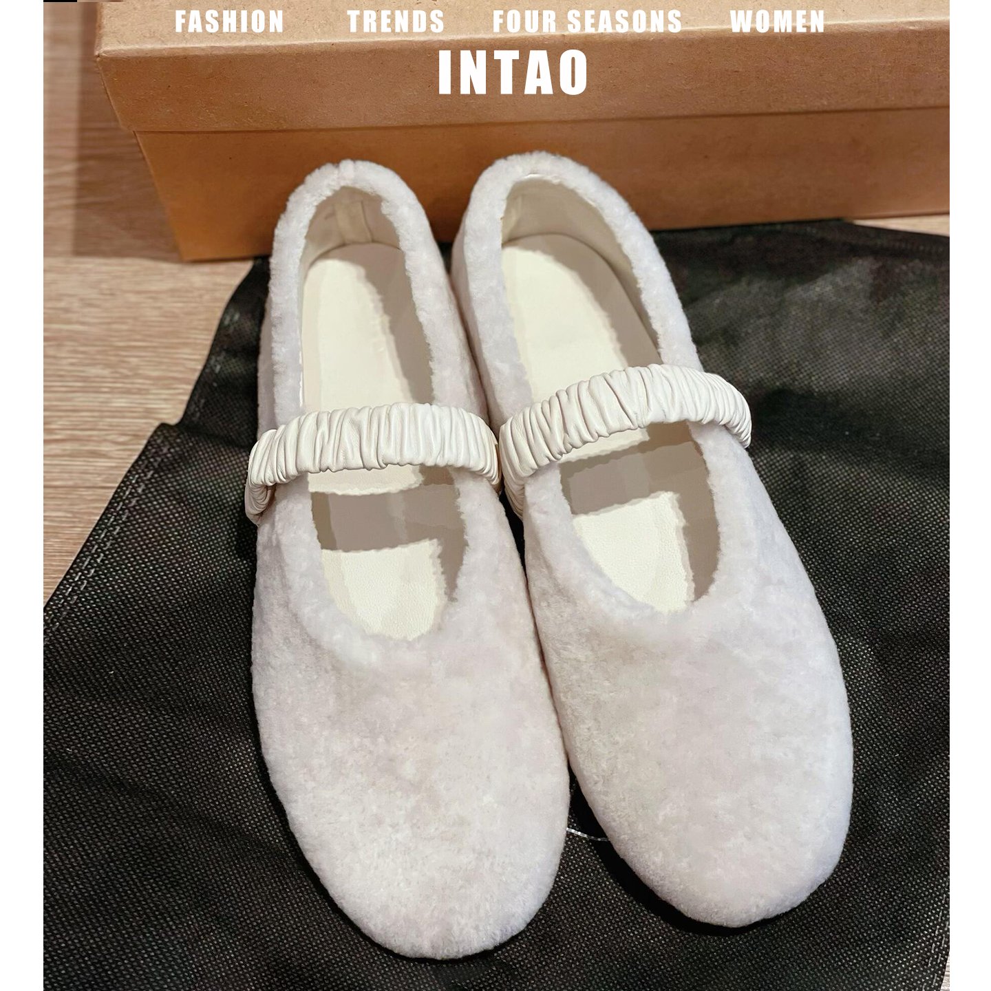 白色法式毛绒玛丽珍毛毛鞋女秋冬