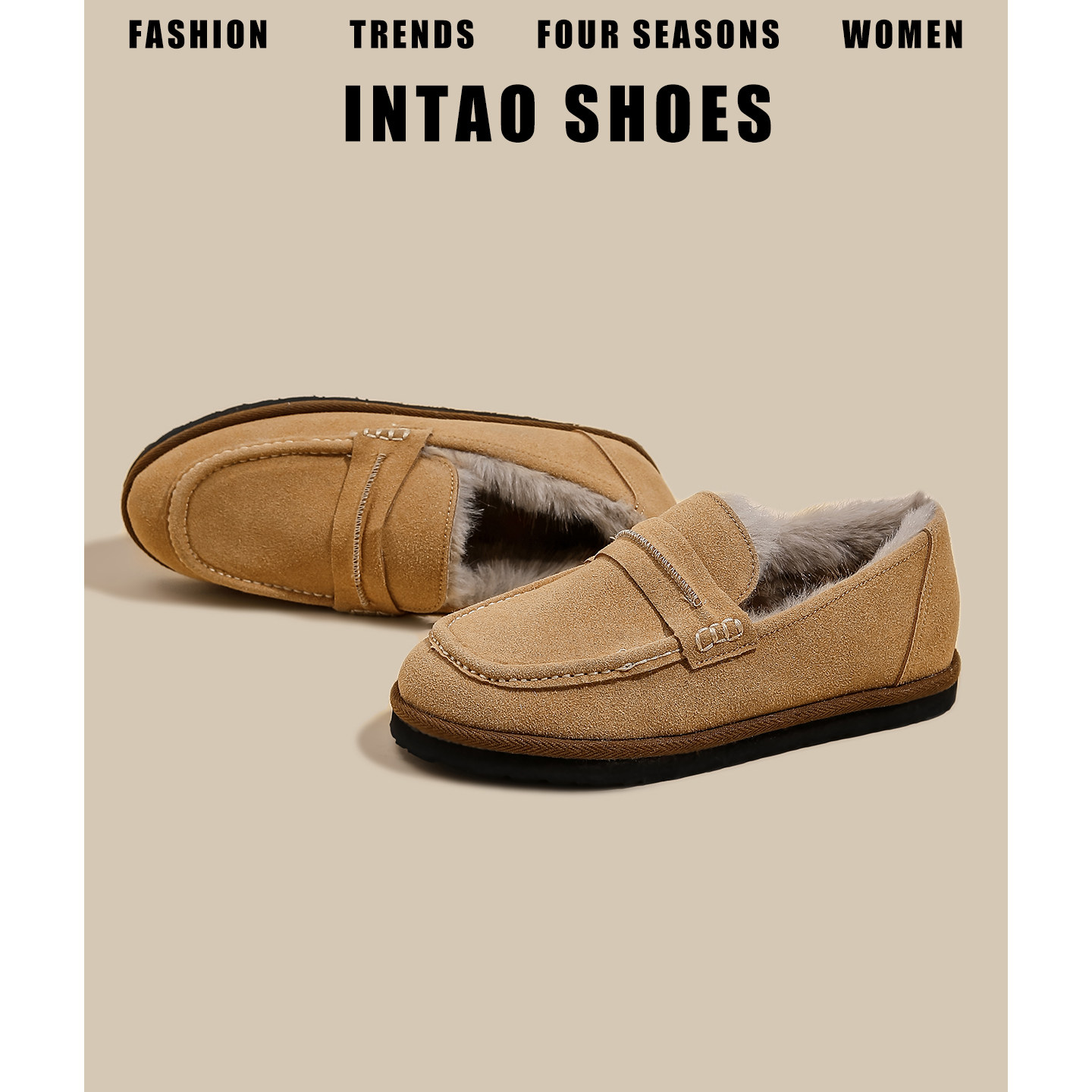 棕色复古厚底乐福鞋女冬季加绒