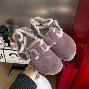 毛毛鞋女秋冬外穿高级感2024新款加绒保暖棉鞋厚底两穿复古勃肯鞋