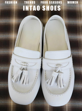 白色流苏乐福鞋女外穿2026早春新款一脚蹬豆豆鞋法式平底两穿单鞋