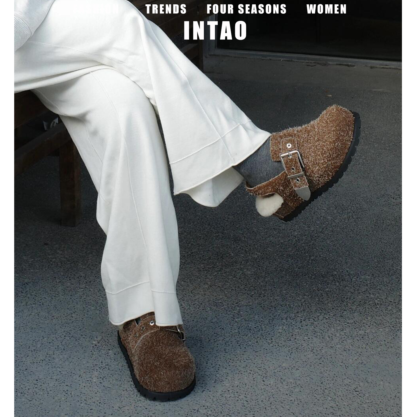 棕色毛毡厚底勃肯毛毛鞋女秋冬